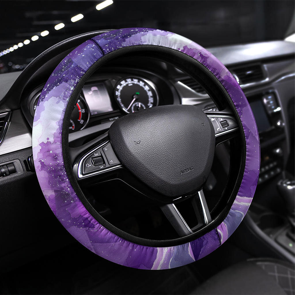 Lupus Awareness Month Steering Wheel Cover Purple Ribbon Watercolor Galaxy Butterfly Floral Support Art