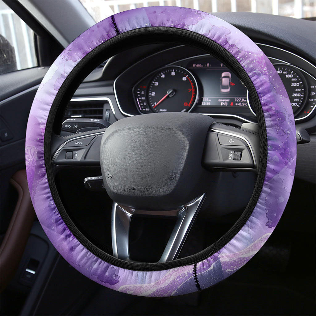 Lupus Awareness Month Steering Wheel Cover Purple Ribbon Watercolor Galaxy Butterfly Floral Support Art