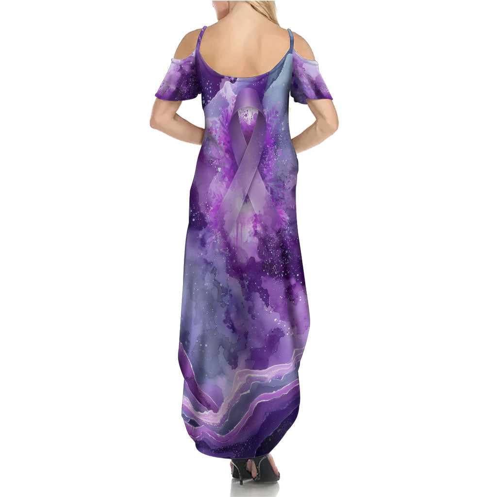 Lupus Awareness Month Summer Maxi Dress Purple Ribbon Watercolor Galaxy Butterfly Floral Support Art