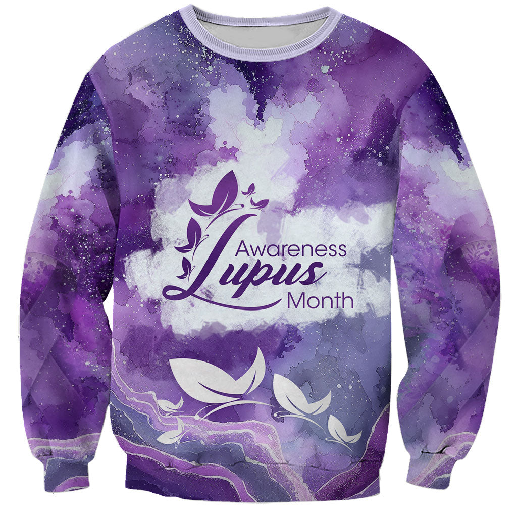 Lupus Awareness Month Sweatshirt Purple Ribbon Watercolor Galaxy Butterfly Floral Support Art