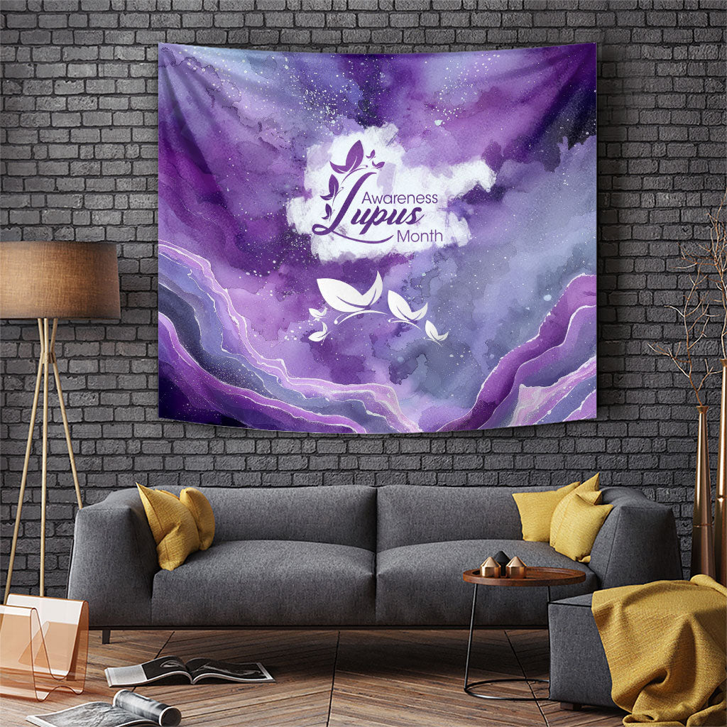 Lupus Awareness Month Tapestry Purple Ribbon Watercolor Galaxy Butterfly Floral Support Art