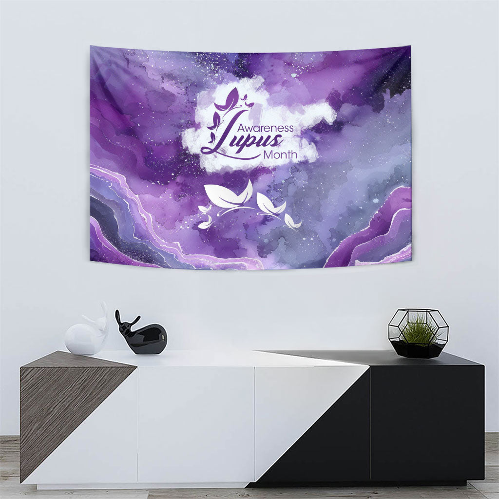 Lupus Awareness Month Tapestry Purple Ribbon Watercolor Galaxy Butterfly Floral Support Art