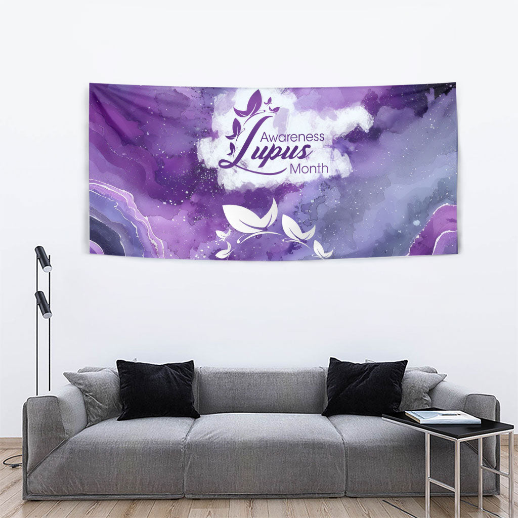 Lupus Awareness Month Tapestry Purple Ribbon Watercolor Galaxy Butterfly Floral Support Art