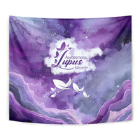 Lupus Awareness Month Tapestry Purple Ribbon Watercolor Galaxy Butterfly Floral Support Art