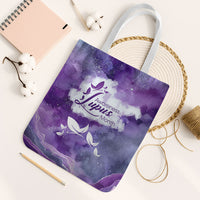 Lupus Awareness Month Tote Bag Purple Ribbon Watercolor Galaxy Butterfly Floral Support Art