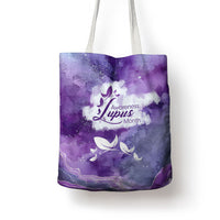 Lupus Awareness Month Tote Bag Purple Ribbon Watercolor Galaxy Butterfly Floral Support Art