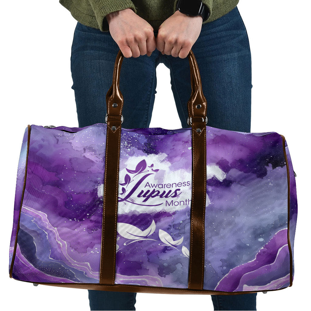 Lupus Awareness Month Travel Bag Purple Ribbon Watercolor Galaxy Butterfly Floral Support Art