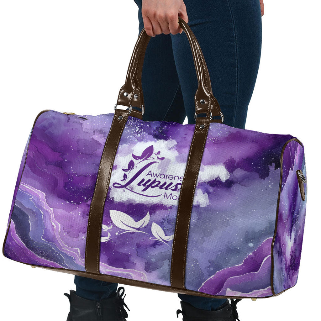 Lupus Awareness Month Travel Bag Purple Ribbon Watercolor Galaxy Butterfly Floral Support Art