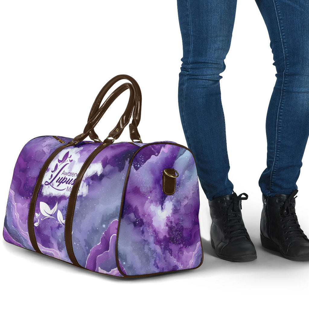 Lupus Awareness Month Travel Bag Purple Ribbon Watercolor Galaxy Butterfly Floral Support Art