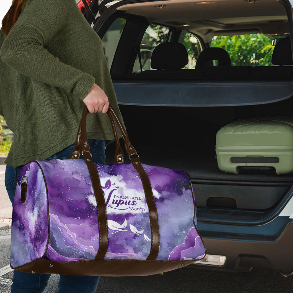 Lupus Awareness Month Travel Bag Purple Ribbon Watercolor Galaxy Butterfly Floral Support Art
