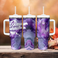 Lupus Awareness Month Tumbler With Handle Purple Ribbon Watercolor Galaxy Butterfly Floral Support Art