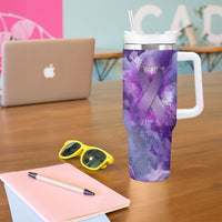 Lupus Awareness Month Tumbler With Handle Purple Ribbon Watercolor Galaxy Butterfly Floral Support Art