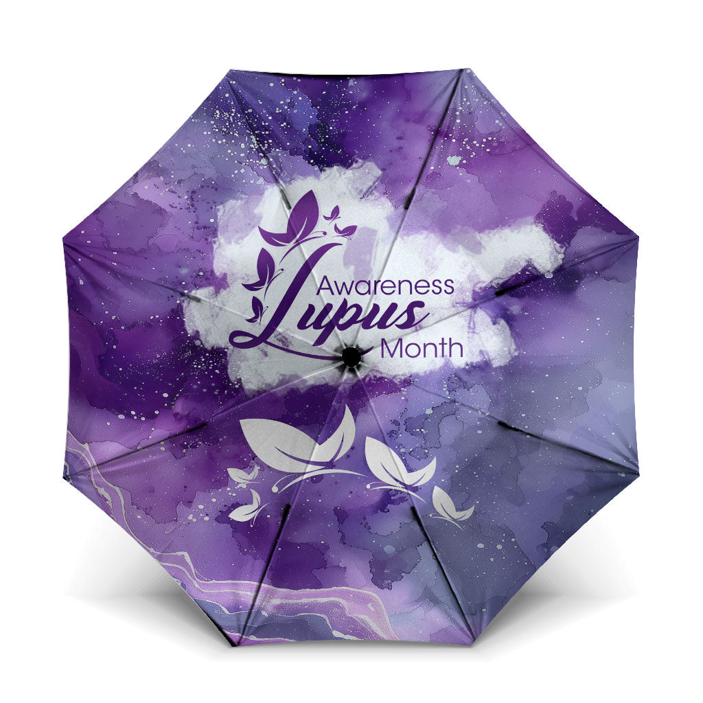 Lupus Awareness Month Umbrella Purple Ribbon Watercolor Galaxy Butterfly Floral Support Art