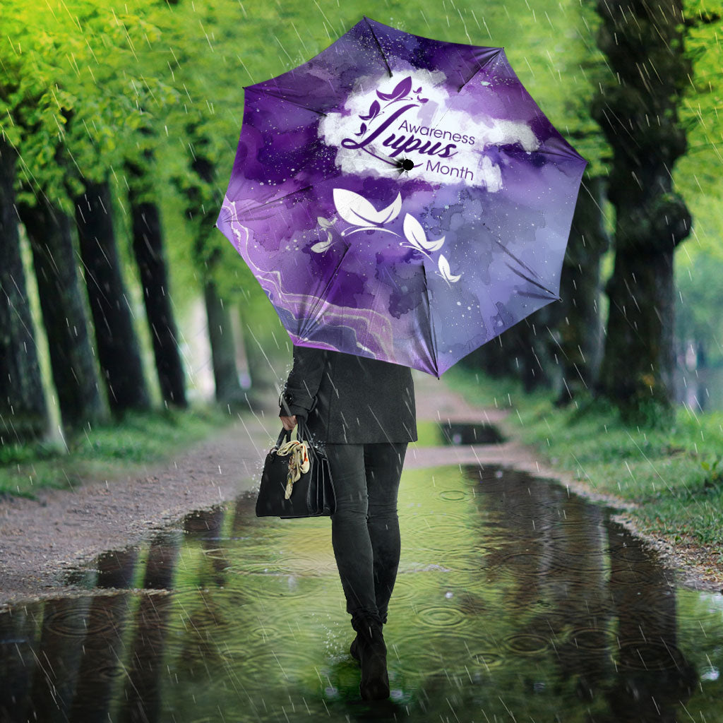 Lupus Awareness Month Umbrella Purple Ribbon Watercolor Galaxy Butterfly Floral Support Art