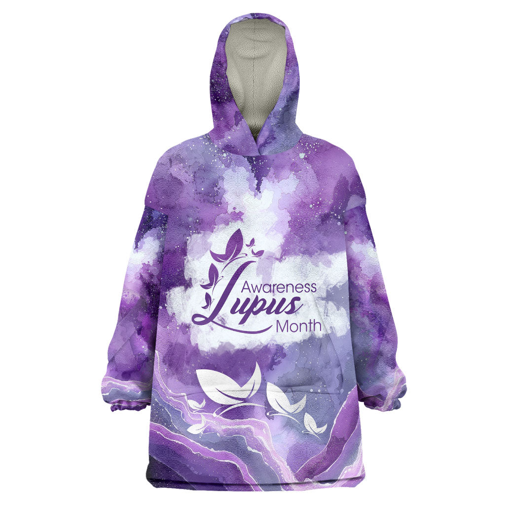 Lupus Awareness Month Wearable Blanket Hoodie Purple Ribbon Watercolor Galaxy Butterfly Floral Support Art
