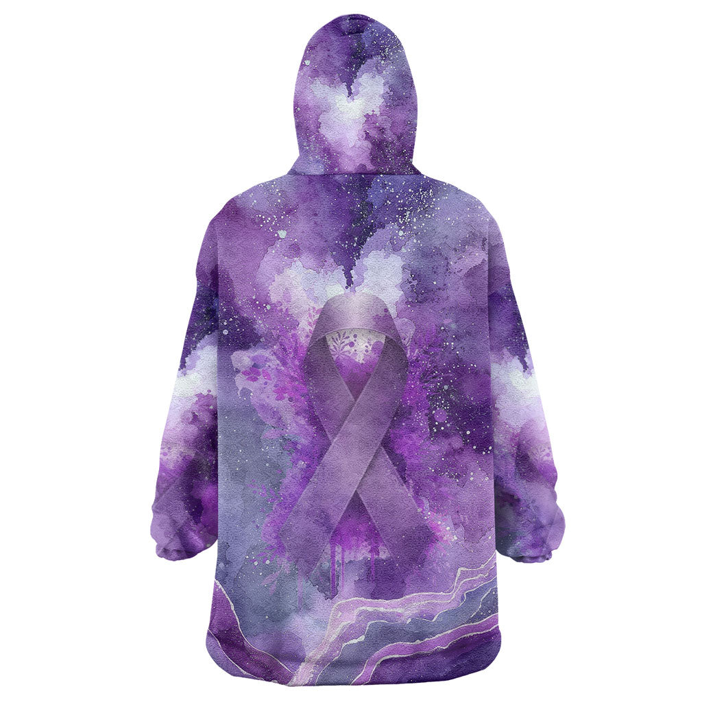 Lupus Awareness Month Wearable Blanket Hoodie Purple Ribbon Watercolor Galaxy Butterfly Floral Support Art