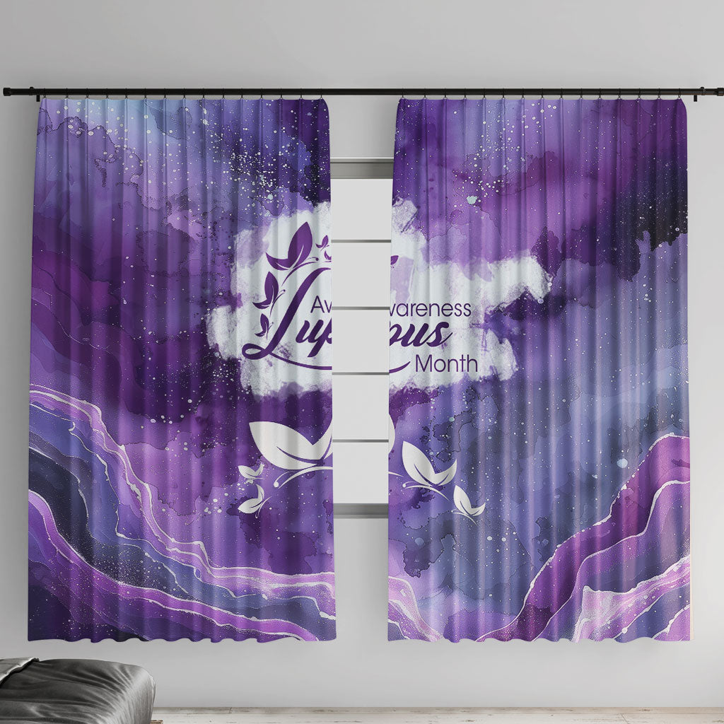Lupus Awareness Month Window Curtain Purple Ribbon Watercolor Galaxy Butterfly Floral Support Art