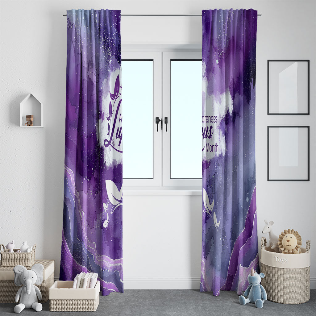 Lupus Awareness Month Window Curtain Purple Ribbon Watercolor Galaxy Butterfly Floral Support Art