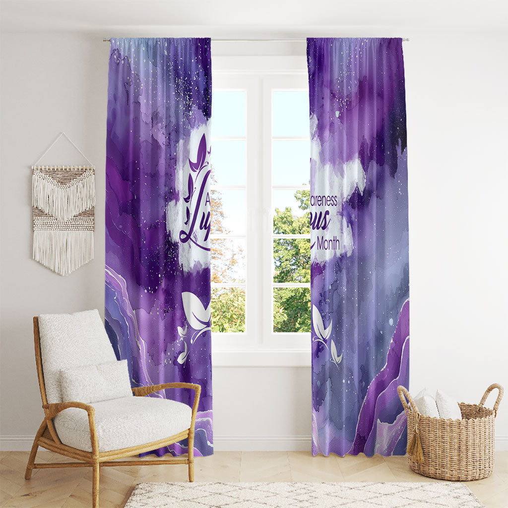 Lupus Awareness Month Window Curtain Purple Ribbon Watercolor Galaxy Butterfly Floral Support Art
