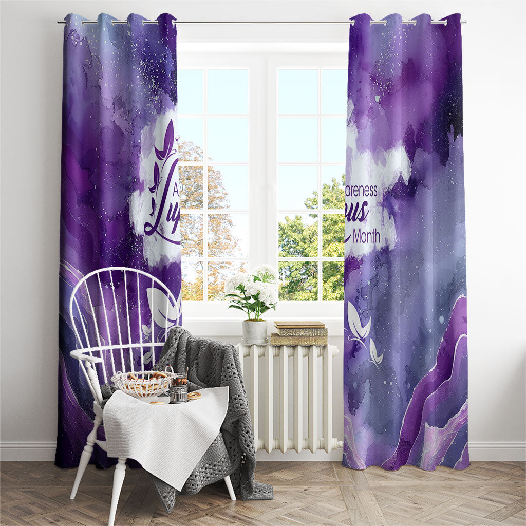 Lupus Awareness Month Window Curtain Purple Ribbon Watercolor Galaxy Butterfly Floral Support Art