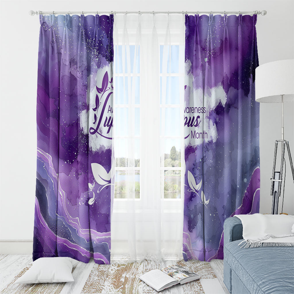 Lupus Awareness Month Window Curtain Purple Ribbon Watercolor Galaxy Butterfly Floral Support Art