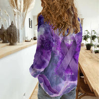 Lupus Awareness Month Women Casual Shirt Purple Ribbon Watercolor Galaxy Butterfly Floral Support Art