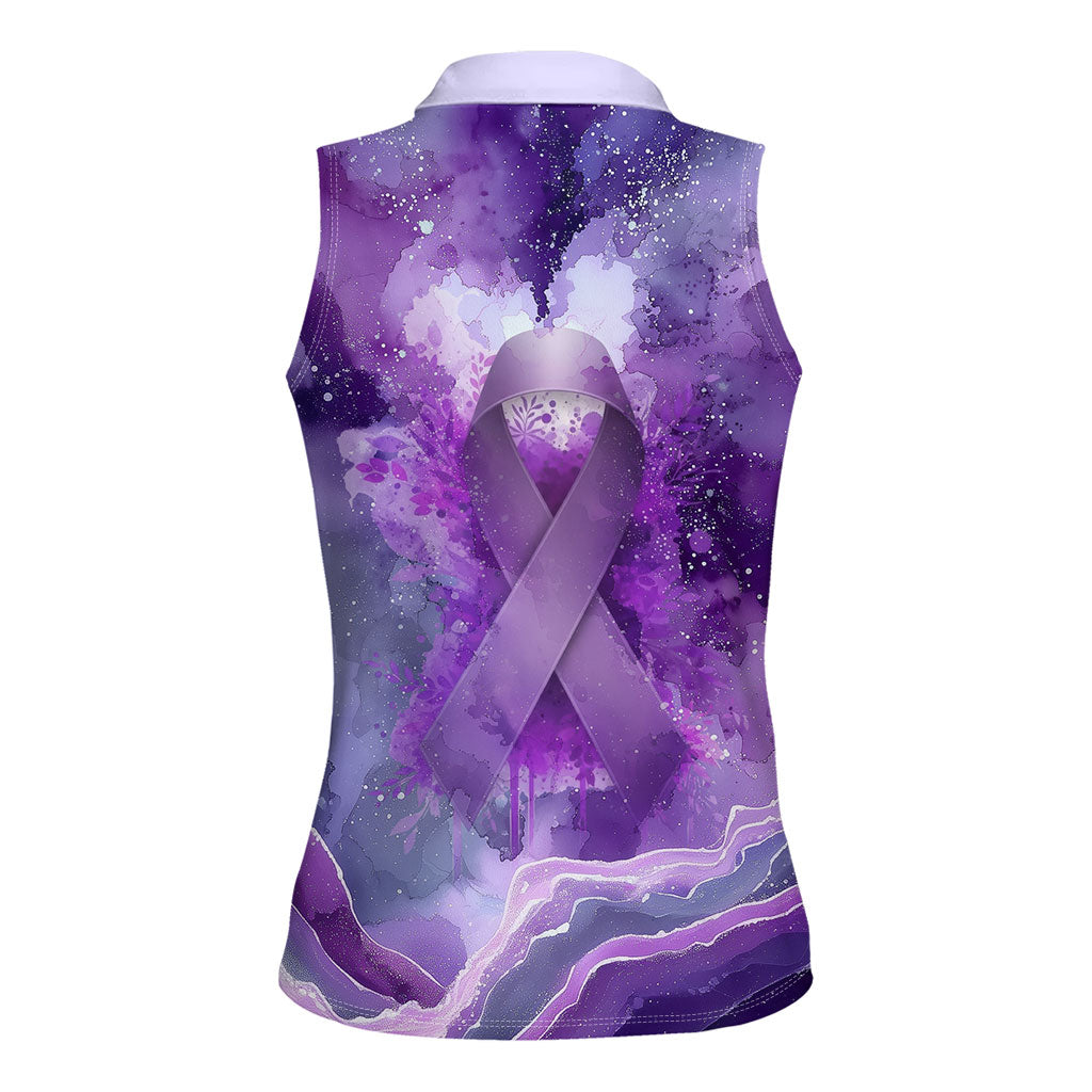 Lupus Awareness Month Women Sleeveless Polo Shirt Purple Ribbon Watercolor Galaxy Butterfly Floral Support Art
