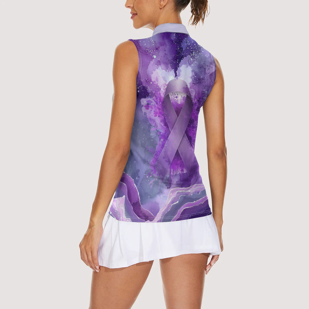 Lupus Awareness Month Women Sleeveless Polo Shirt Purple Ribbon Watercolor Galaxy Butterfly Floral Support Art