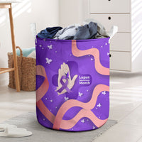 Lupus Awareness Laundry Basket Her Fight Is My Fight - Purple Ribbon Butterfly Wave Style