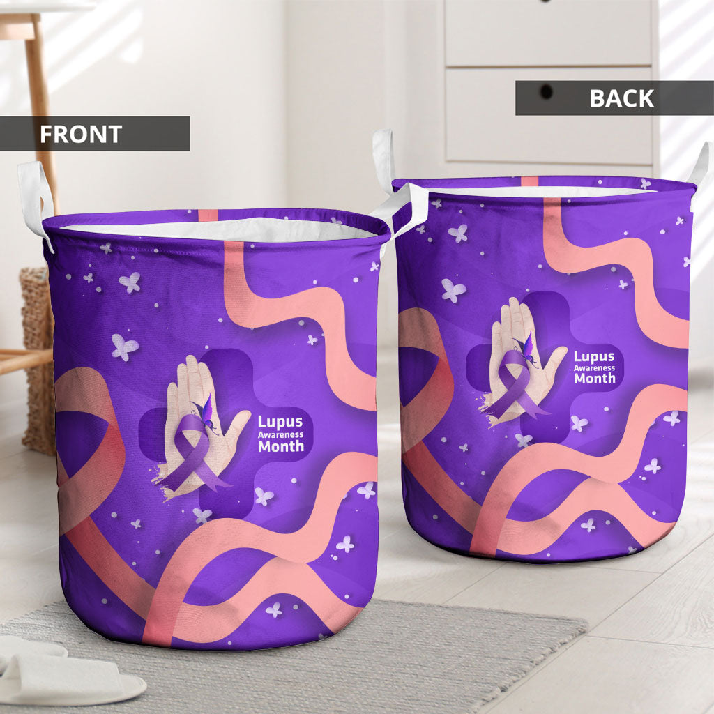 Lupus Awareness Laundry Basket Her Fight Is My Fight - Purple Ribbon Butterfly Wave Style