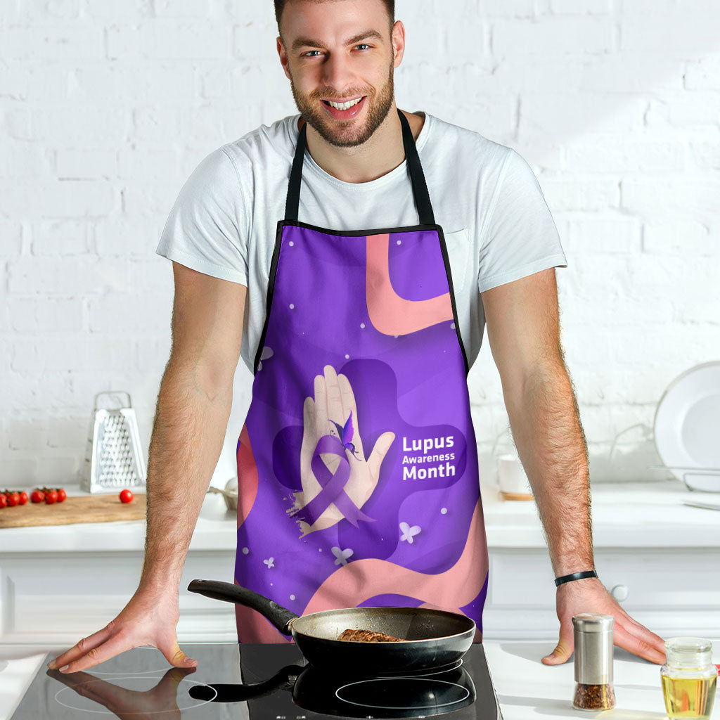 Lupus Awareness Apron Her Fight Is My Fight - Purple Ribbon Butterfly Wave Style