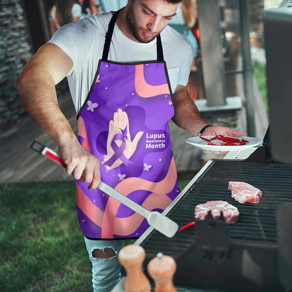 Lupus Awareness Apron Her Fight Is My Fight - Purple Ribbon Butterfly Wave Style