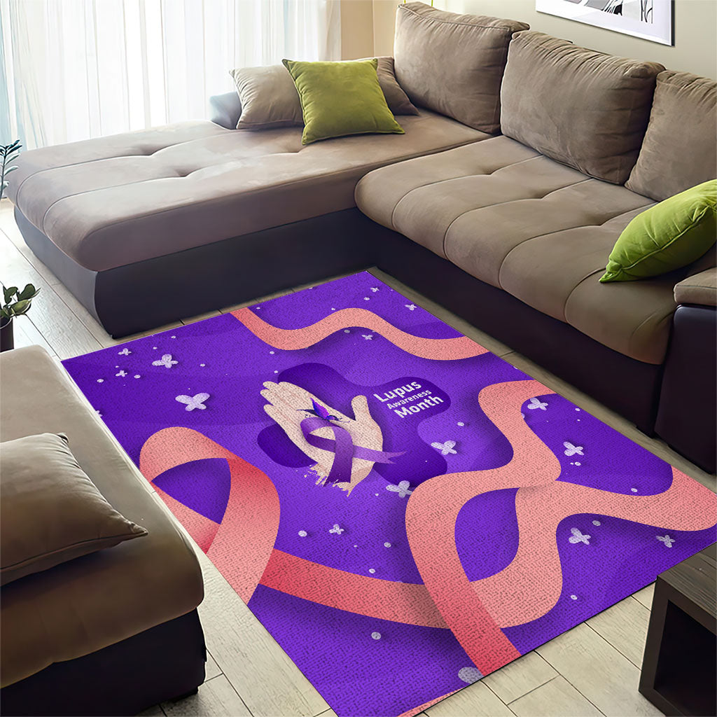 Lupus Awareness Area Rug Her Fight Is My Fight - Purple Ribbon Butterfly Wave Style