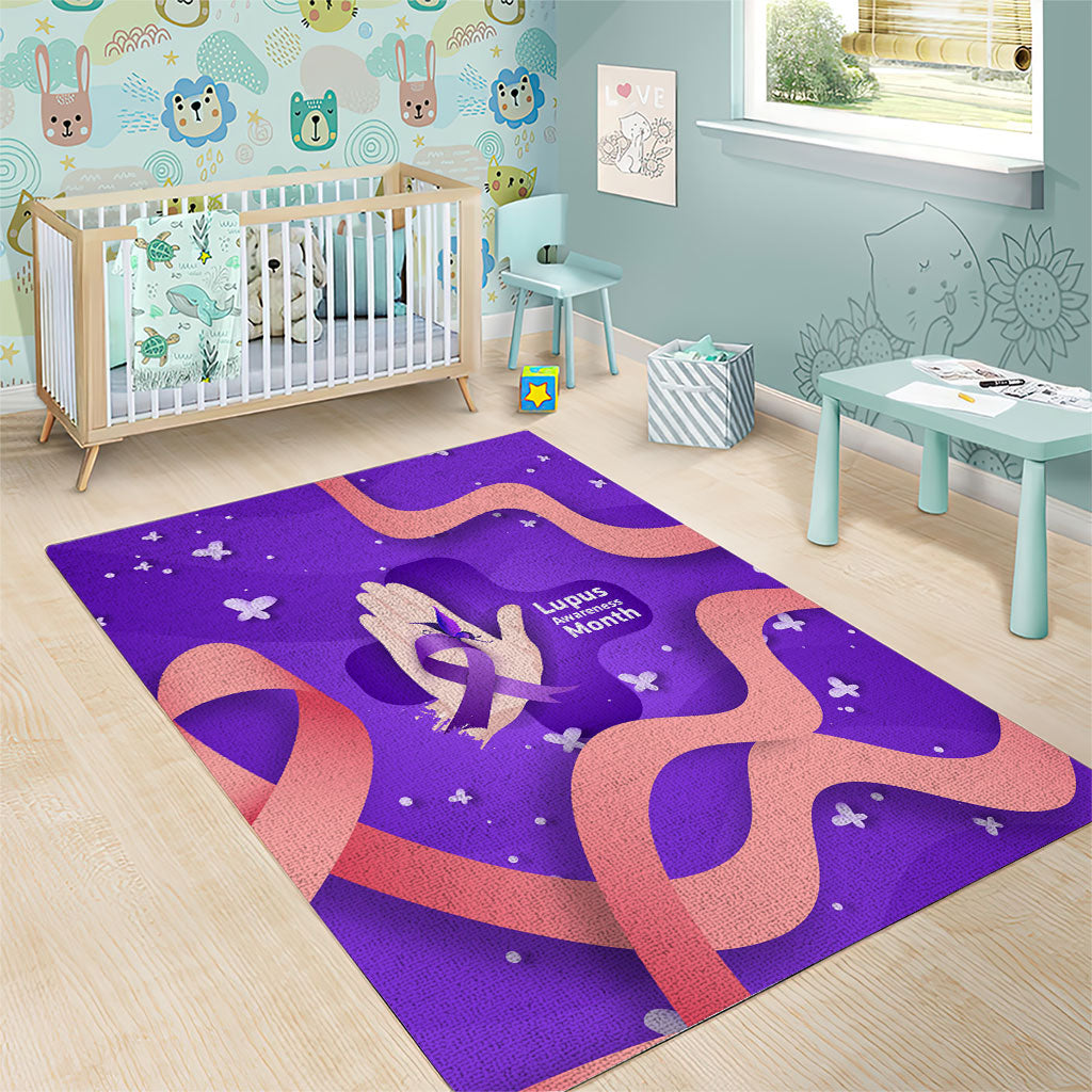 Lupus Awareness Area Rug Her Fight Is My Fight - Purple Ribbon Butterfly Wave Style