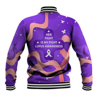 Lupus Awareness Baseball Jacket Her Fight Is My Fight - Purple Ribbon Butterfly Wave Style