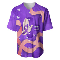 Lupus Awareness Baseball Jersey Her Fight Is My Fight - Purple Ribbon Butterfly Wave Style