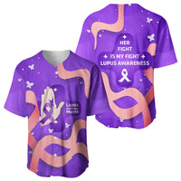 Lupus Awareness Baseball Jersey Her Fight Is My Fight - Purple Ribbon Butterfly Wave Style