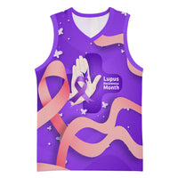 Lupus Awareness Basketball Jersey Her Fight Is My Fight - Purple Ribbon Butterfly Wave Style