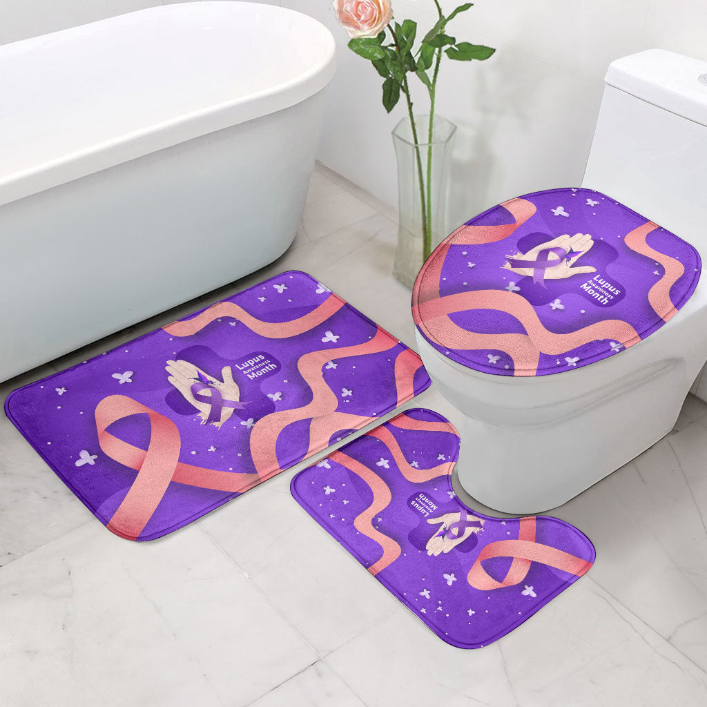 Lupus Awareness Bathroom Set Her Fight Is My Fight - Purple Ribbon Butterfly Wave Style