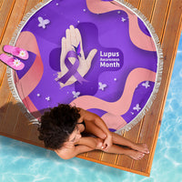 Lupus Awareness Beach Blanket Her Fight Is My Fight - Purple Ribbon Butterfly Wave Style