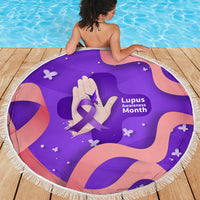 Lupus Awareness Beach Blanket Her Fight Is My Fight - Purple Ribbon Butterfly Wave Style