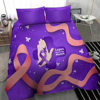 Lupus Awareness Bedding Set Her Fight Is My Fight - Purple Ribbon Butterfly Wave Style