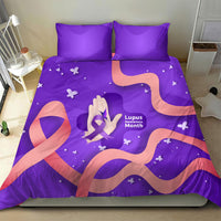 Lupus Awareness Bedding Set Her Fight Is My Fight - Purple Ribbon Butterfly Wave Style