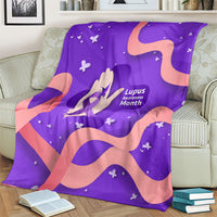 Lupus Awareness Blanket Her Fight Is My Fight - Purple Ribbon Butterfly Wave Style