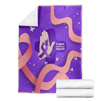 Lupus Awareness Blanket Her Fight Is My Fight - Purple Ribbon Butterfly Wave Style