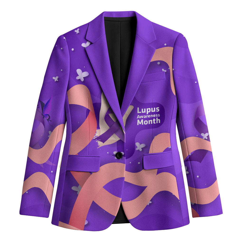 Lupus Awareness Blazer Her Fight Is My Fight - Purple Ribbon Butterfly Wave Style