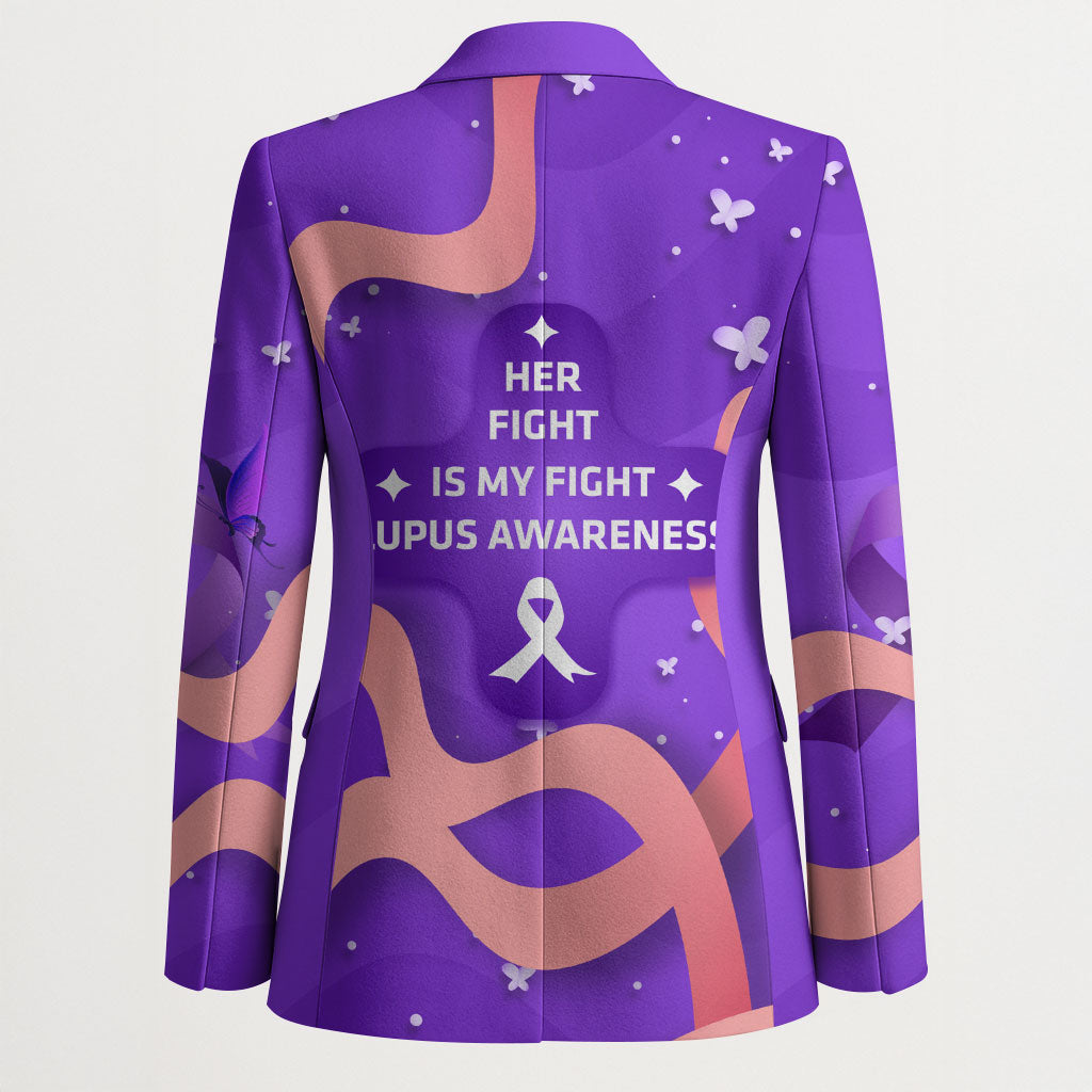 Lupus Awareness Blazer Her Fight Is My Fight - Purple Ribbon Butterfly Wave Style