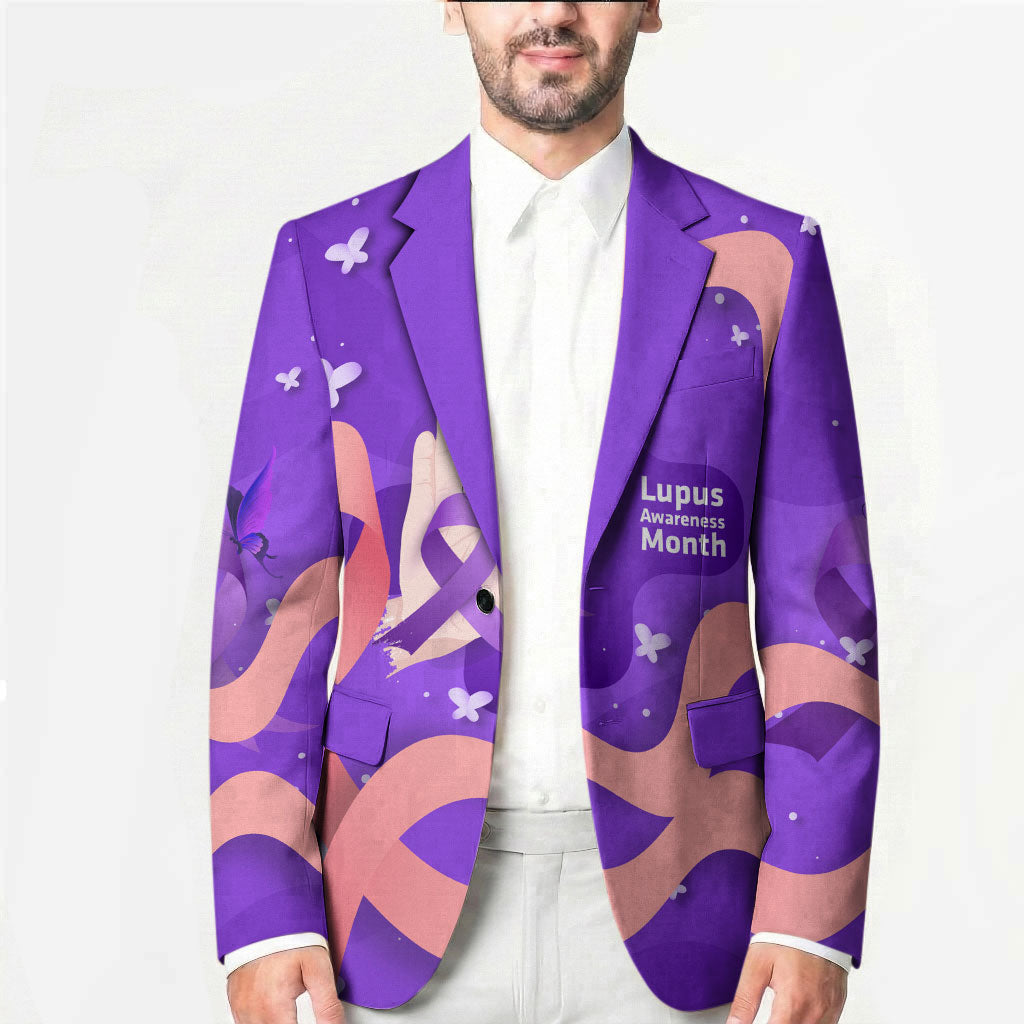 Lupus Awareness Blazer Her Fight Is My Fight - Purple Ribbon Butterfly Wave Style