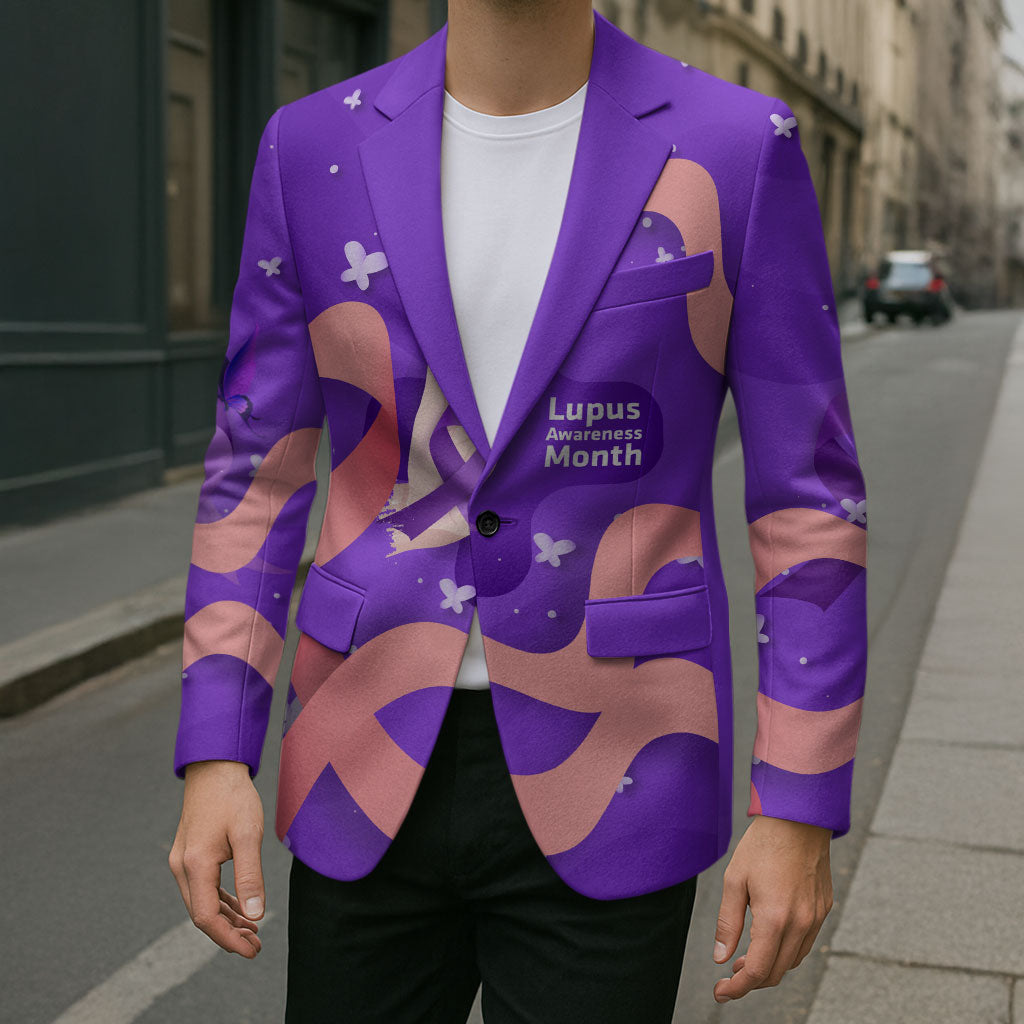 Lupus Awareness Blazer Her Fight Is My Fight - Purple Ribbon Butterfly Wave Style