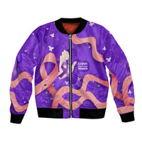 Lupus Awareness Bomber Jacket Her Fight Is My Fight - Purple Ribbon Butterfly Wave Style